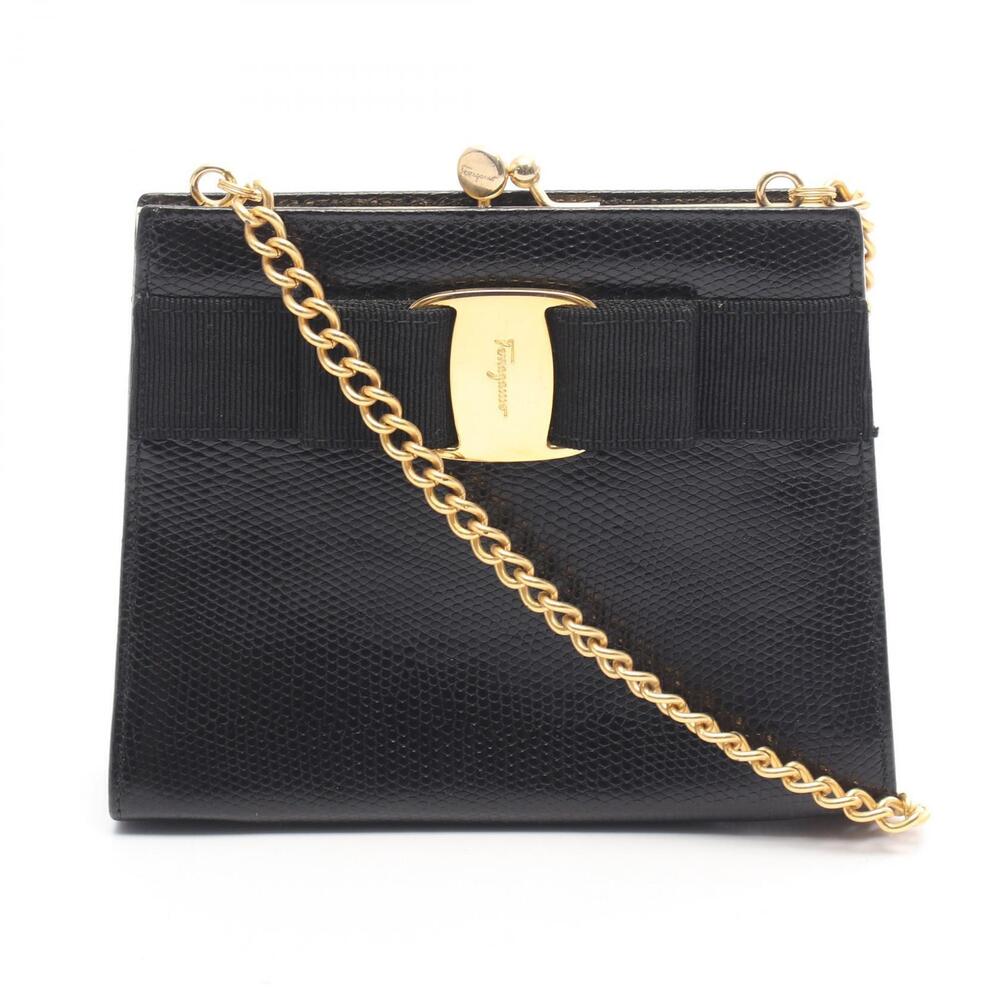 Salvatore Ferragamo Vara Leather Shoulder Bag Black